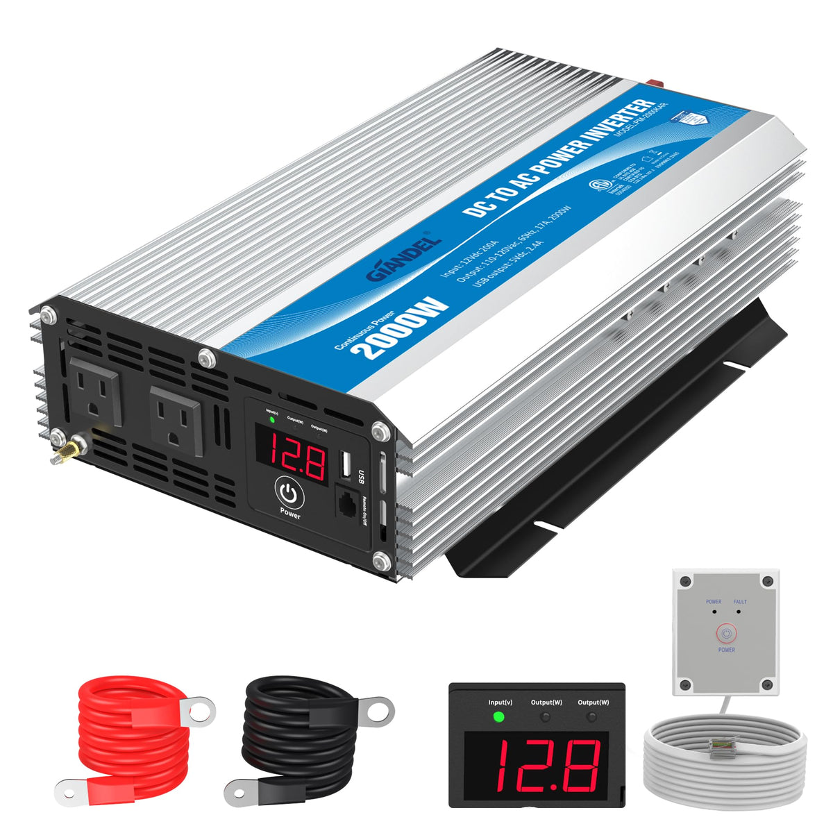 Giandel 2000W inverter front view for RVs and off-grid power.