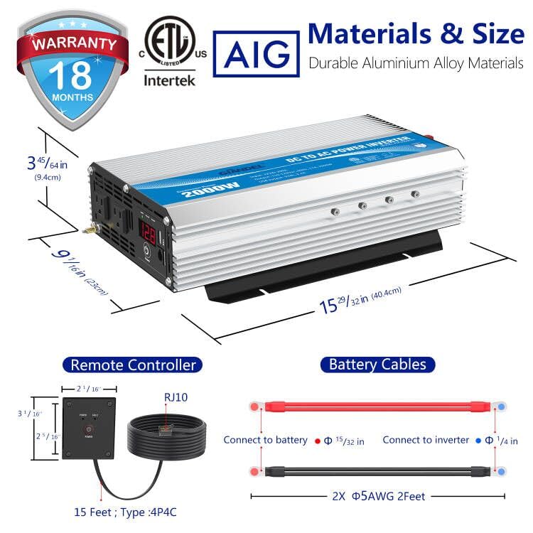 Inverter includes cables, pads, and accessories for quick installation.
