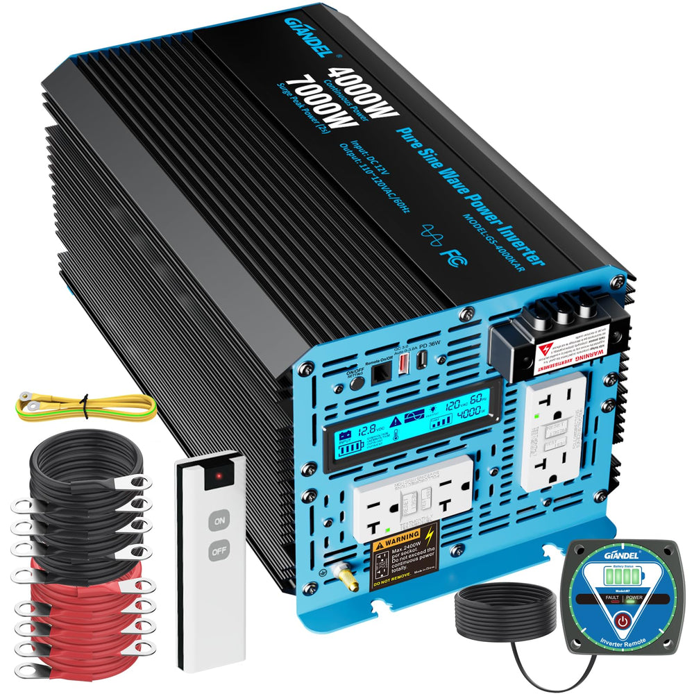Giandel 4000W inverter front view with LCD display for RV power management