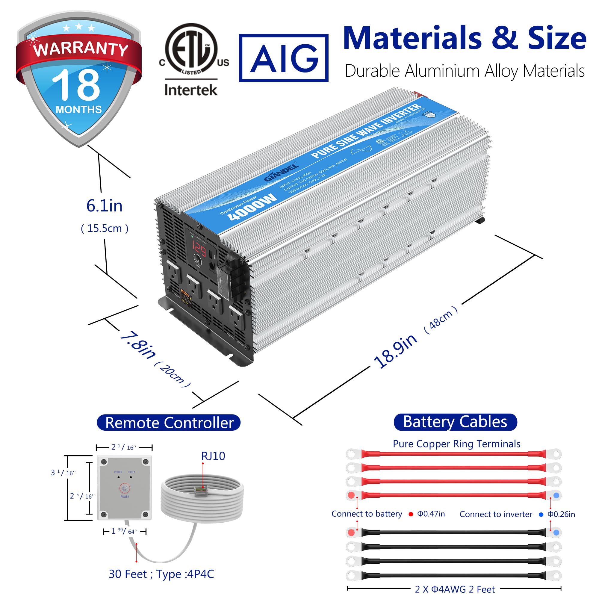 Giandel 4000W safety protections enhance reliability during use.