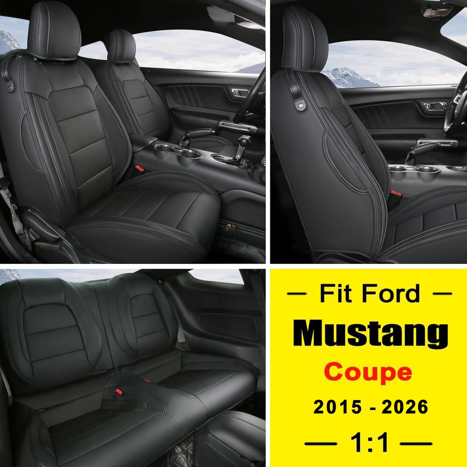 GIANT PANDA custom-fit Mustang seats close-up reveals seamless integration and durable construction.