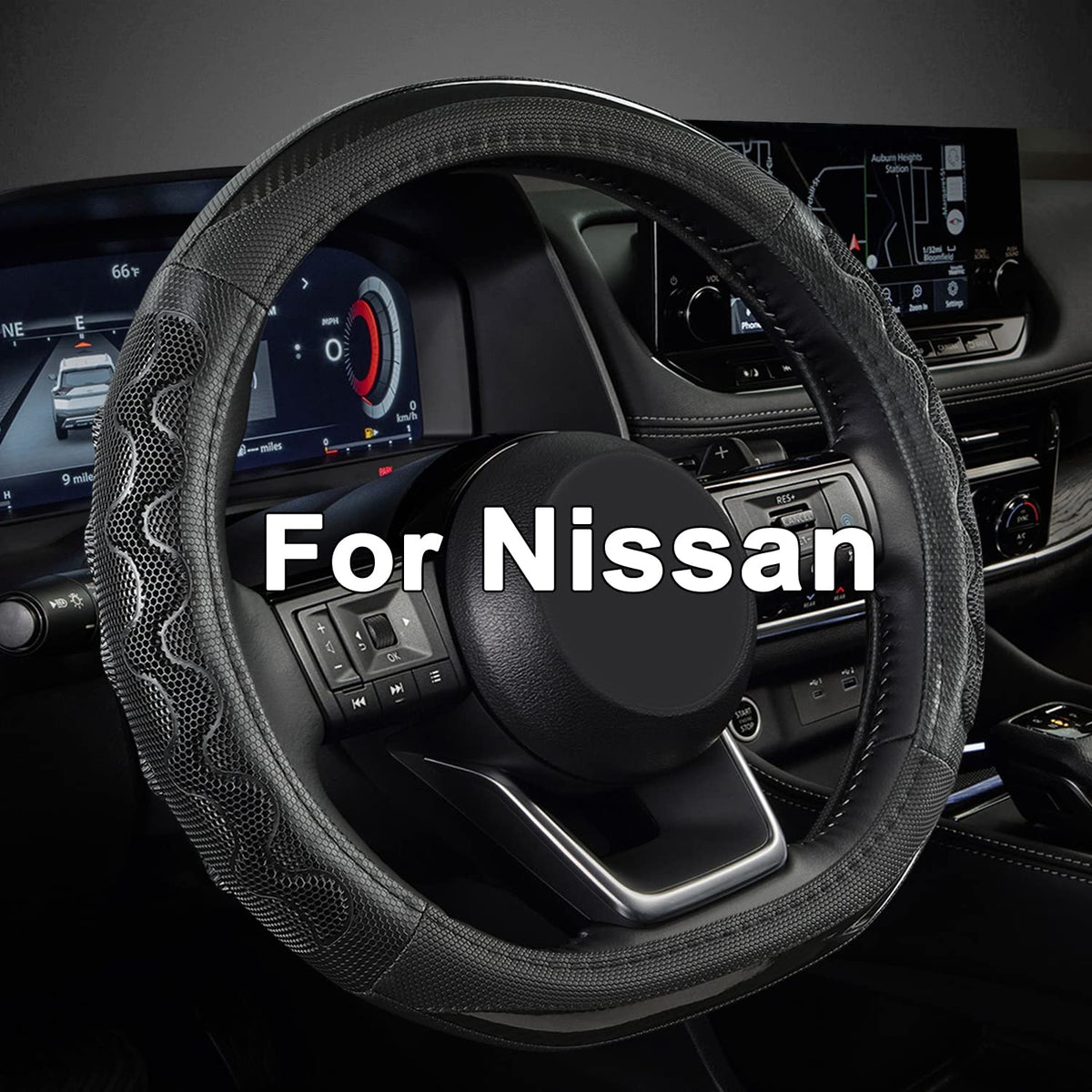 GIANT PANDA D-shaped steering wheel cover on Nissan Altima improves grip and comfort.