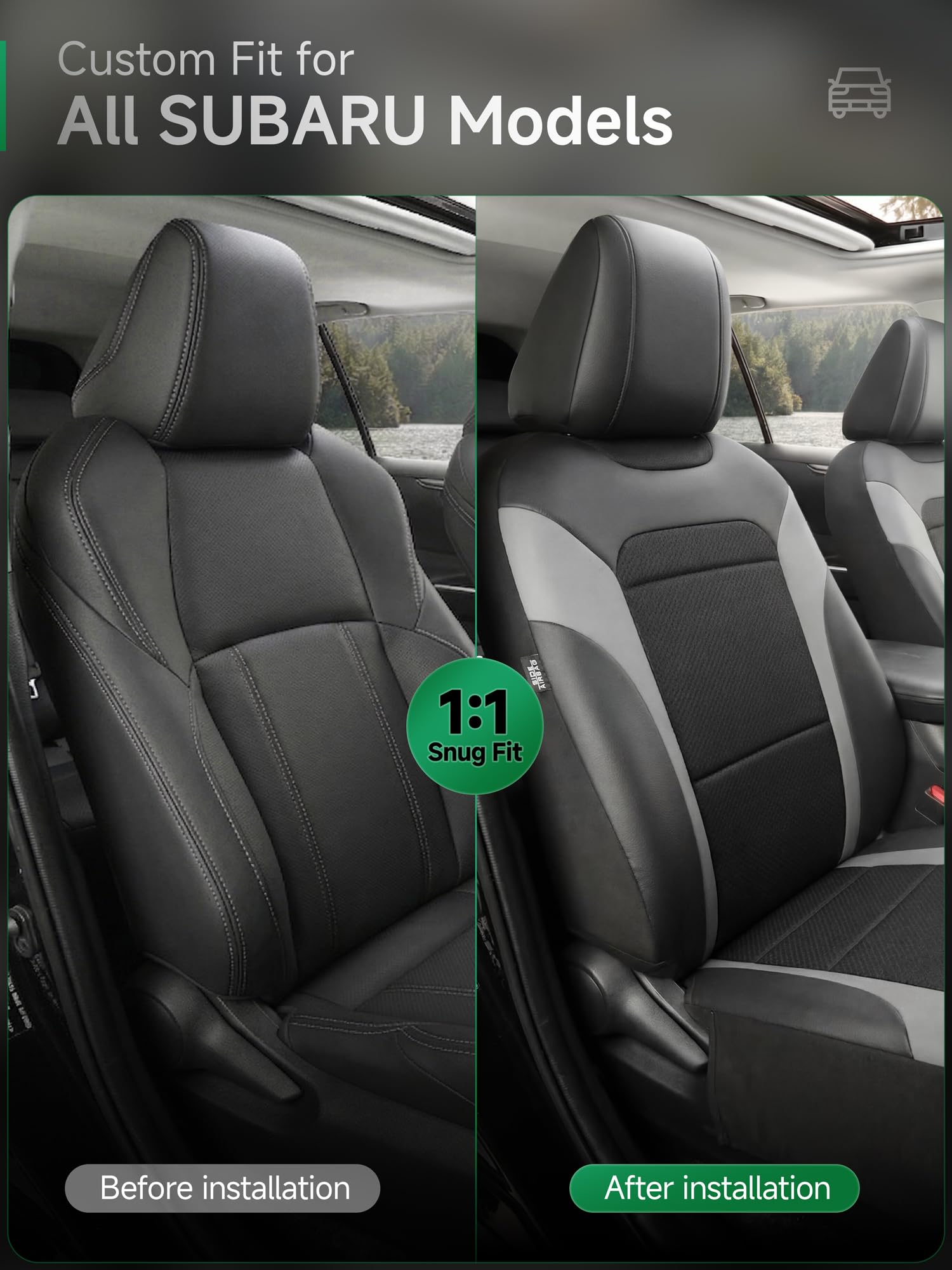 GIANT PANDA faux leather panel front-seat cover adds durable protection for Subaru Forester