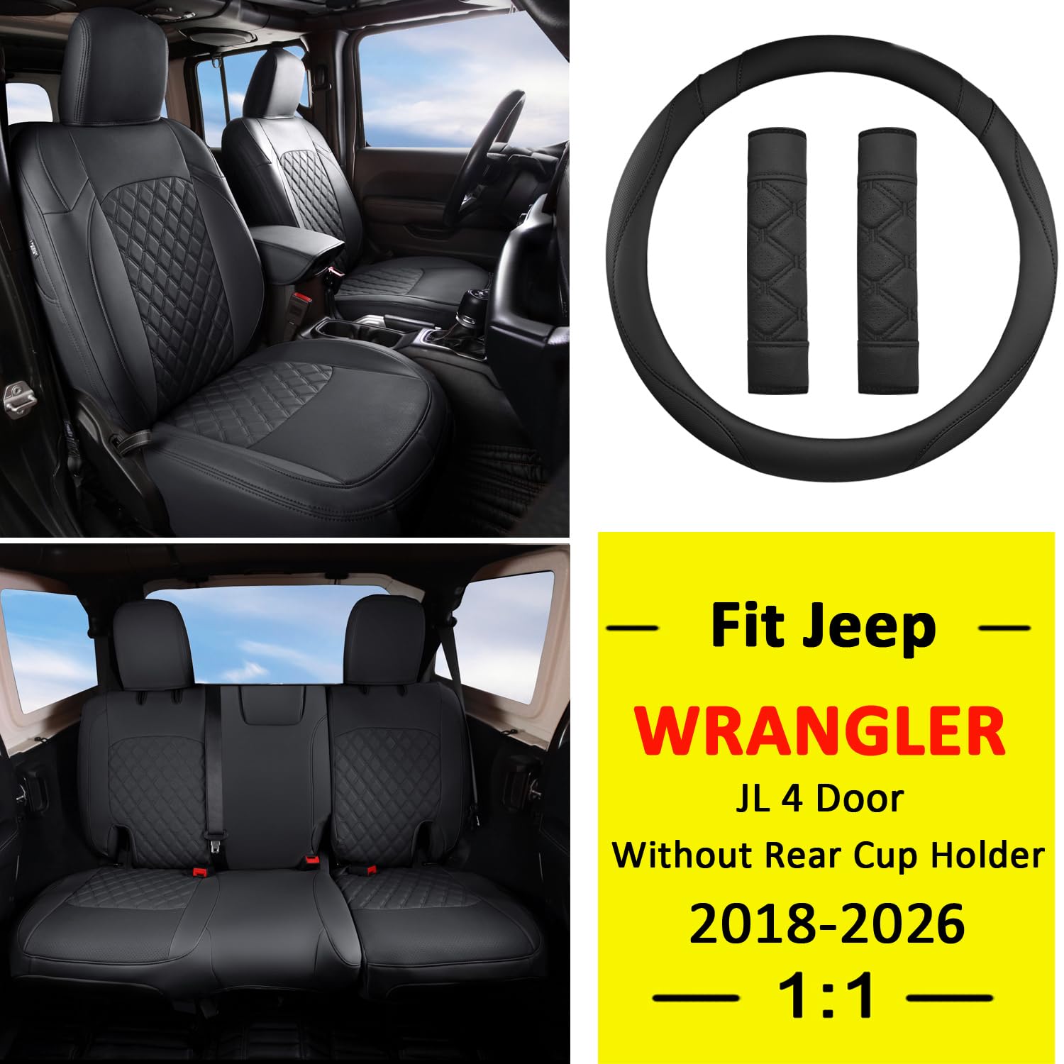 GIANT PANDA rear seat cover in faux leather protecting Wrangler JL upholstery