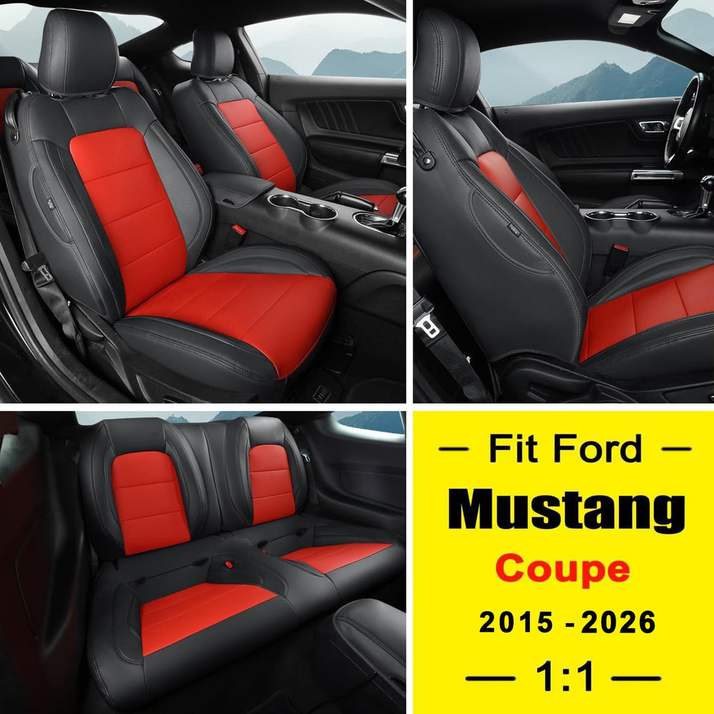 GIANT PANDA perforated leatherette detail enhances comfort and airflow in Mustang seat covers.