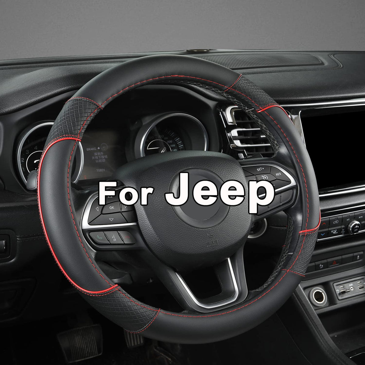 GIANT PANDA steering wheel cover with custom fit for Jeep Wrangler, enhances grip.