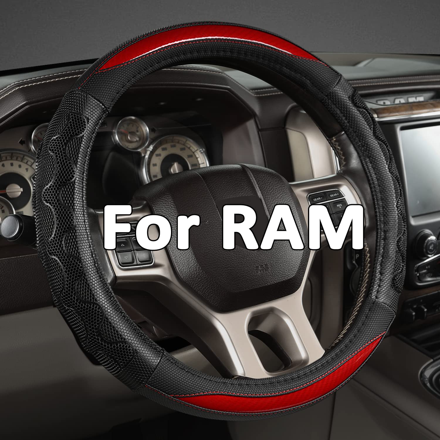 GIANT PANDA steering wheel cover for Dodge Ram 1500 fits 15.5–16 inches for a snug grip.
