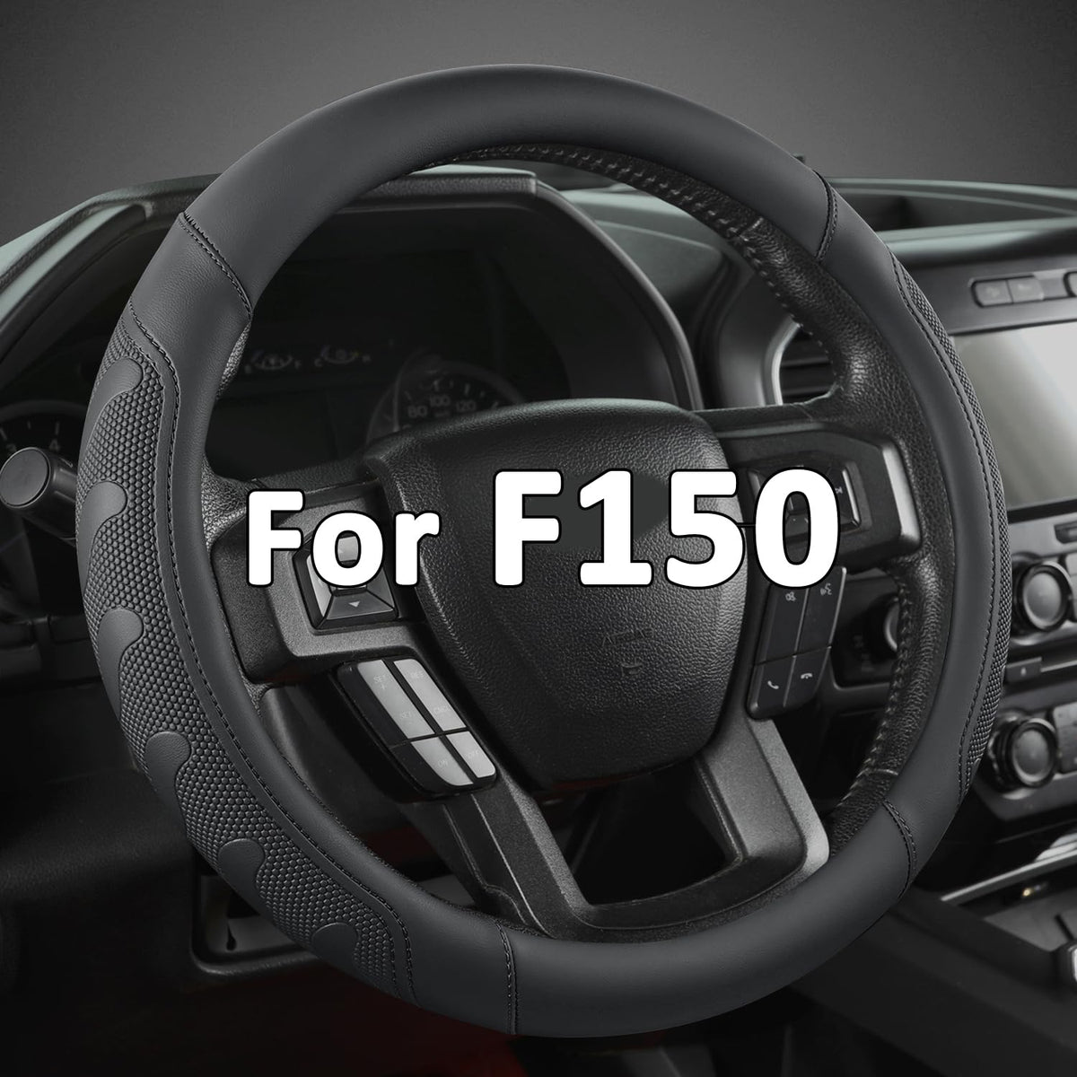 GIANT PANDA steering wheel cover on Ford F-150 enhances grip and interior style.
