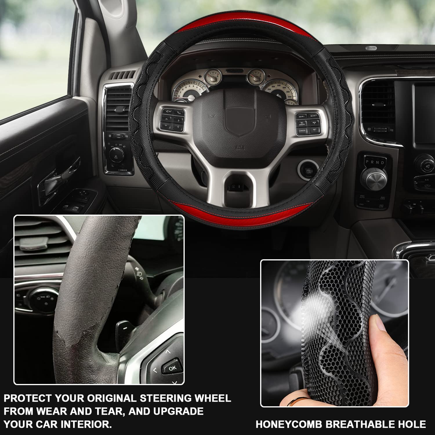 GIANT PANDA red finish adds interior style while protecting the steering wheel.
