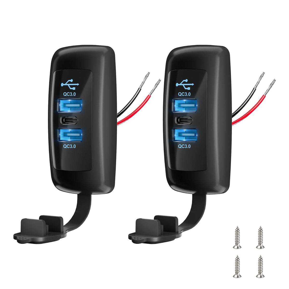 Gibbab 2-pack 3-port 12V RV USB outlet powers multiple devices on the go.