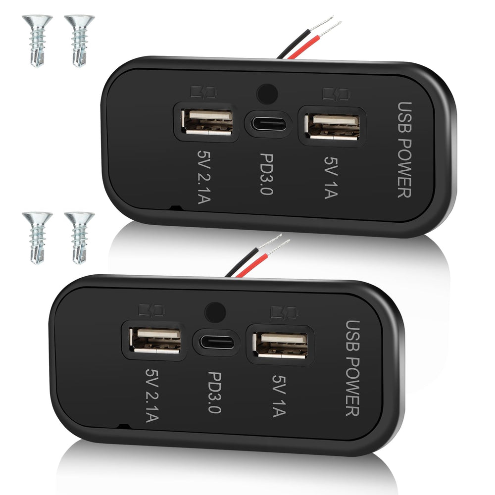 Gibbab 2-pack 3-port 12V RV USB outlet with PD3.0 Type-C fast charging.