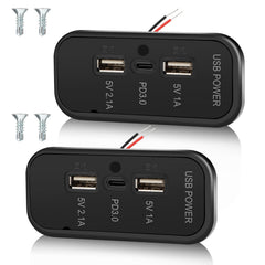 Gibbab 2-pack 3-port 12V RV USB outlet with PD3.0 Type-C fast charging.