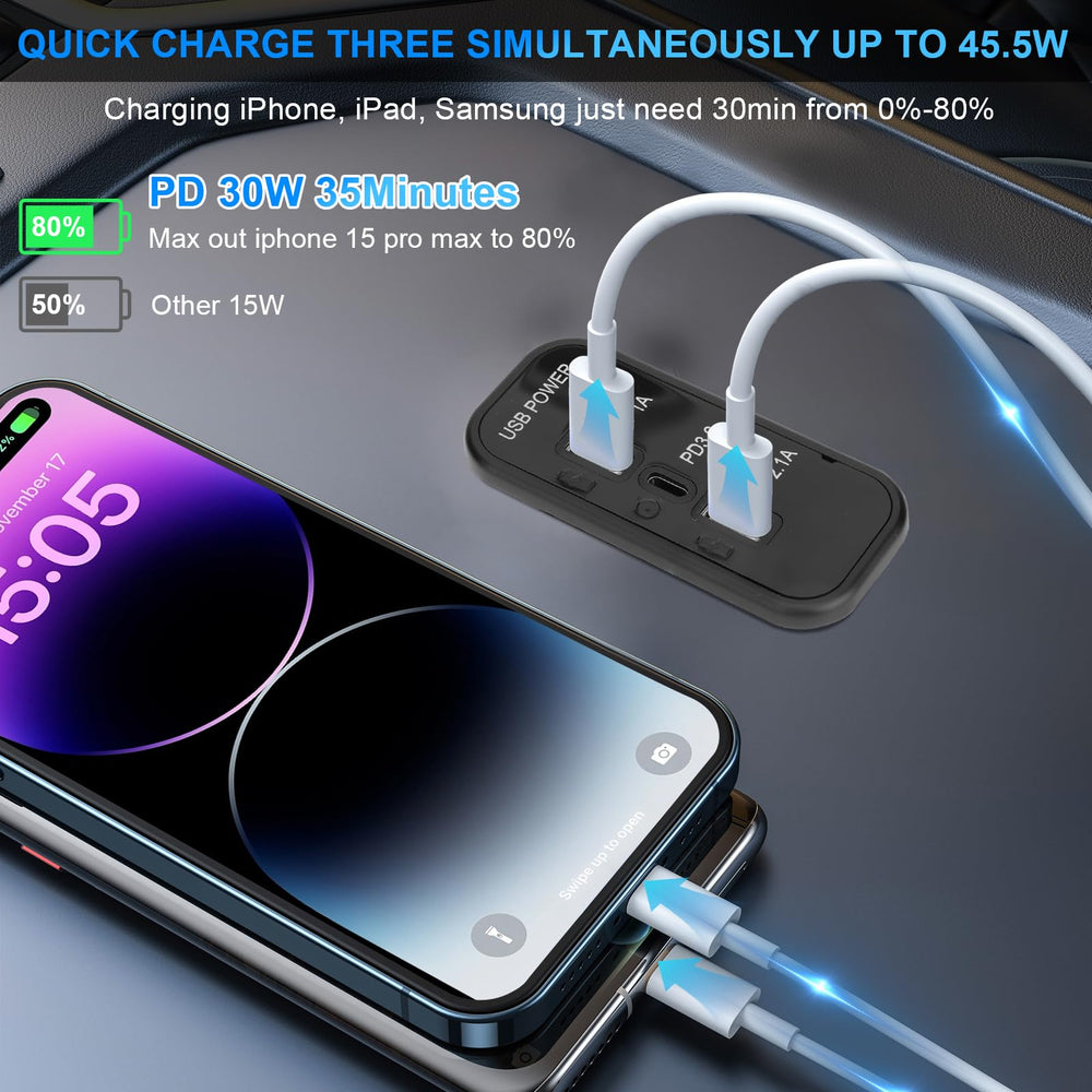Gibbab dual USB-A ports enable simultaneous charging.