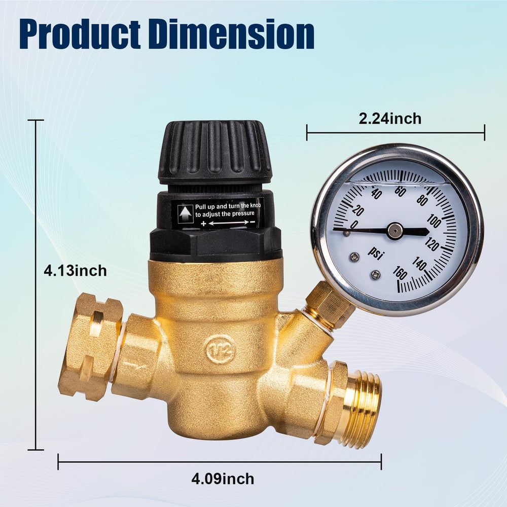 Gickbusus leadless brass regulator closeup showing durable RV construction