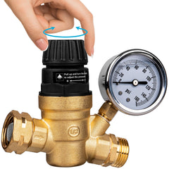 Gickbusus RV regulator with gauge for adjustable campground water pressure