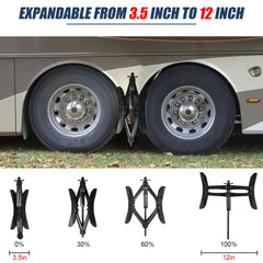 Gickbusus X-shaped wheel chock demonstrates compact, effective tire stabilization