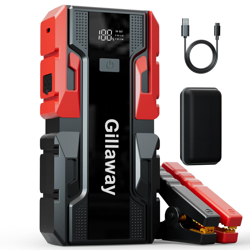 Gillaway 001B jump starter front view for easy handling