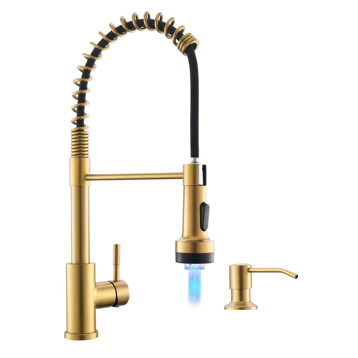 GIMILI gold kitchen faucet with LED stream glow highlighting temperature changes.
