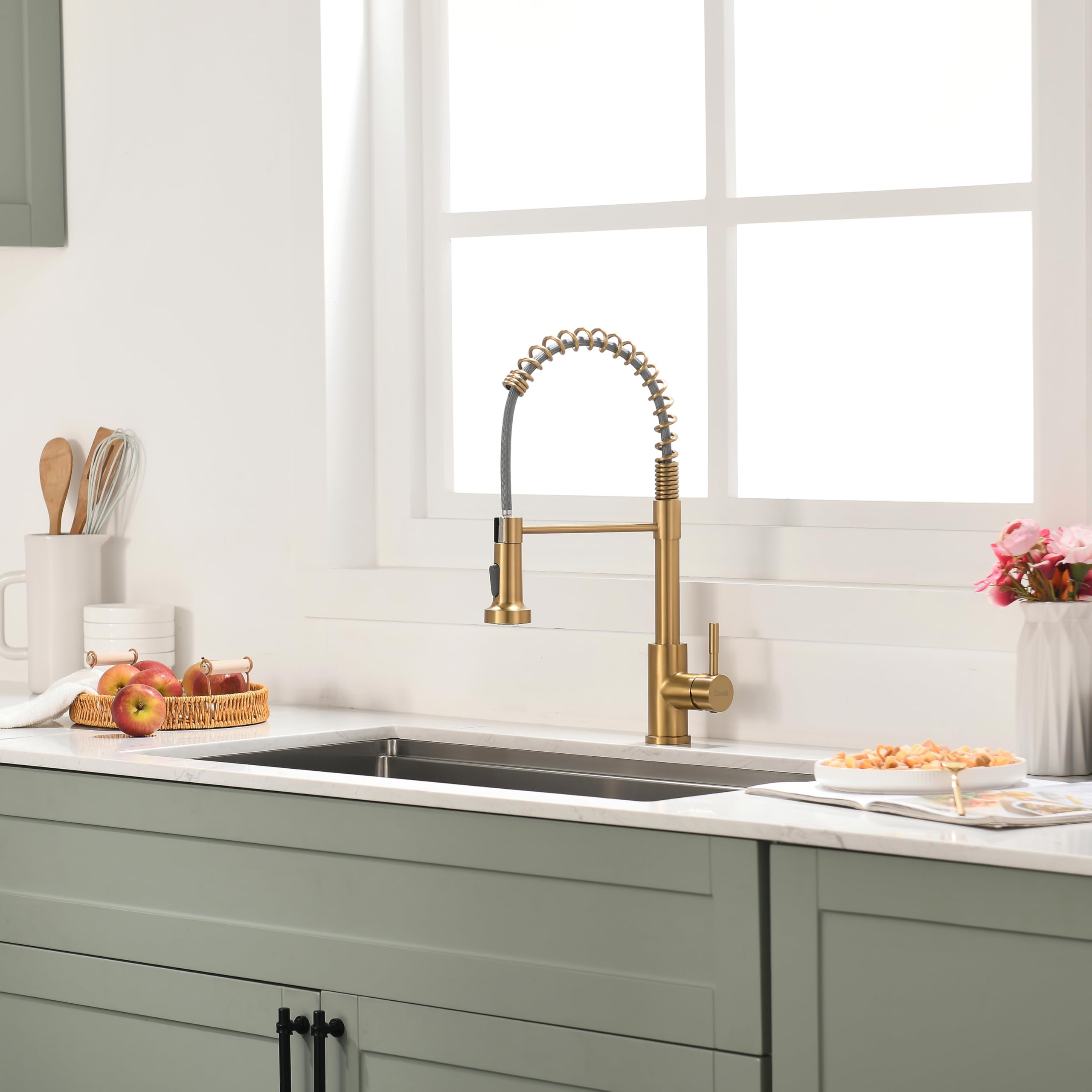 GIMILI Brushed Gold faucet suits farmhouses, RVs, and outdoor kitchens.