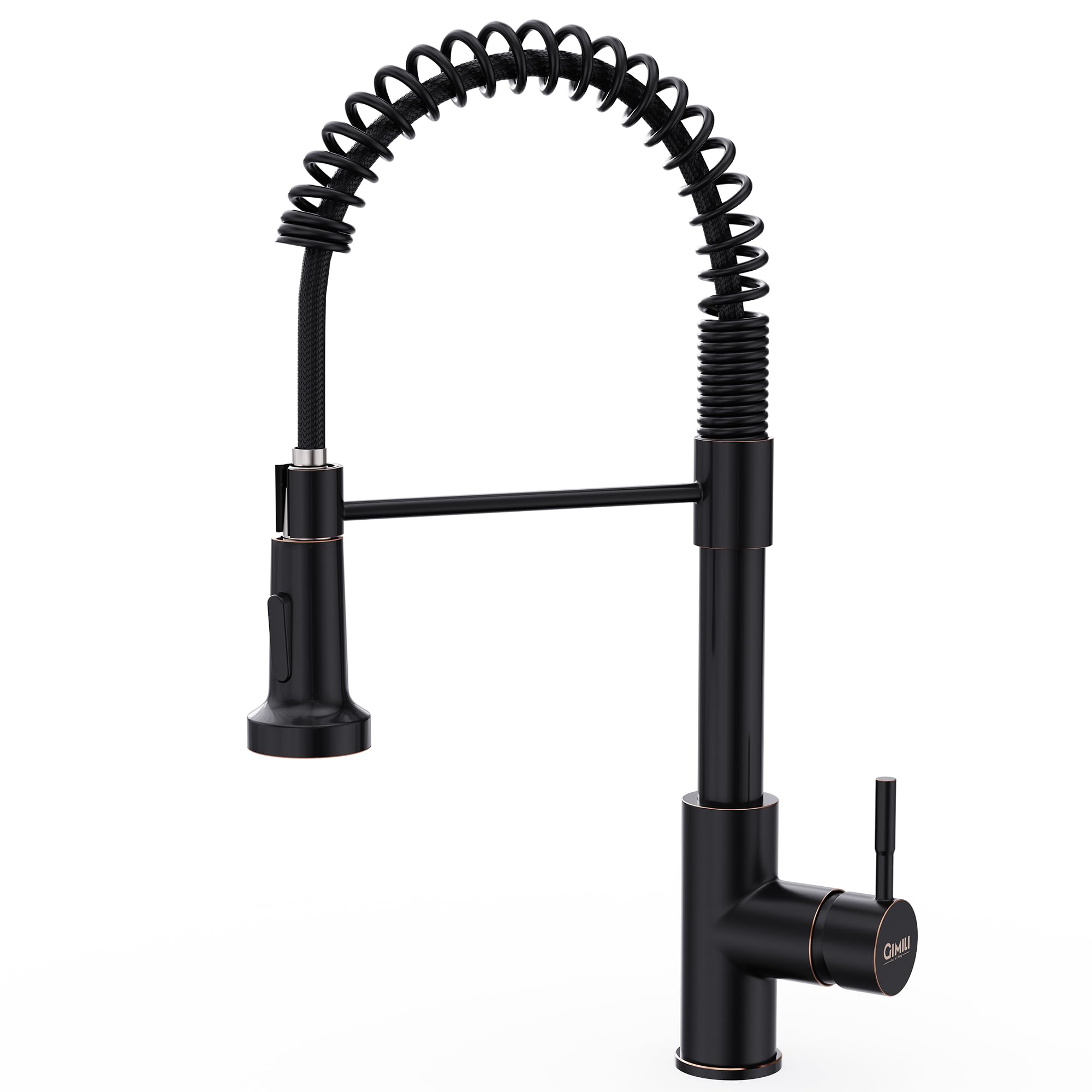 GIMILI oil rubbed bronze pull-down faucet in action for quick filling and flexible reach