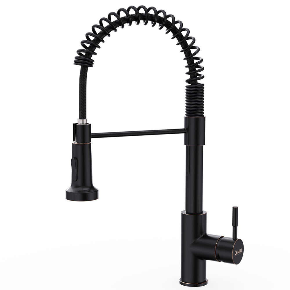 GIMILI oil rubbed bronze pull-down faucet in action for quick filling and flexible reach