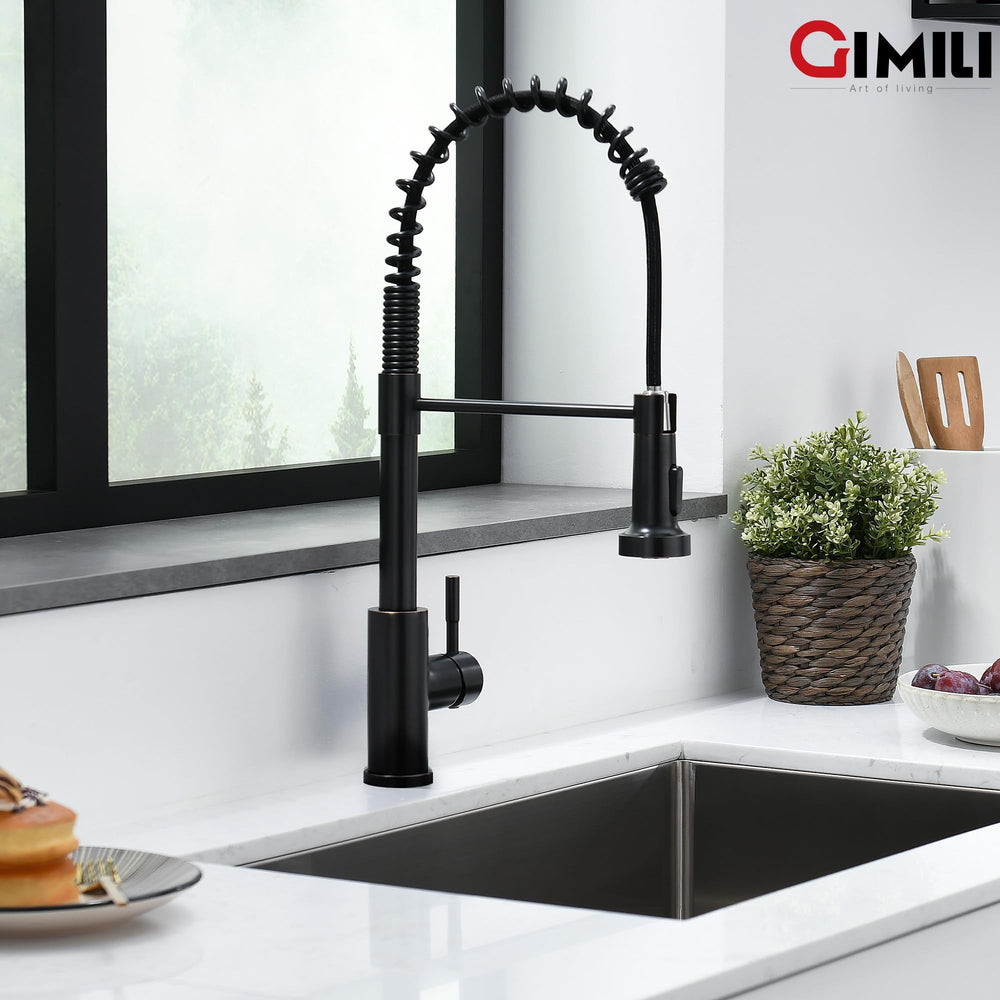Brushed stainless steel body of the GIMILI faucet emphasizes durability