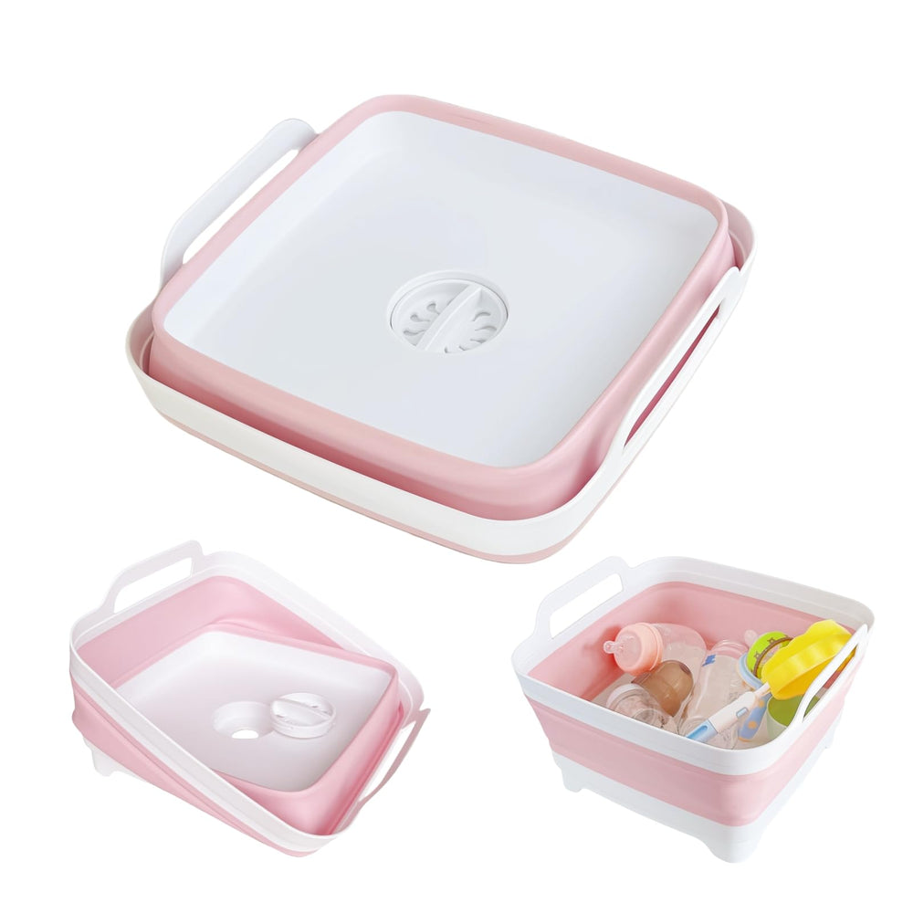 GIMWA collapsible wash basin in pink for quick baby bottle cleanup