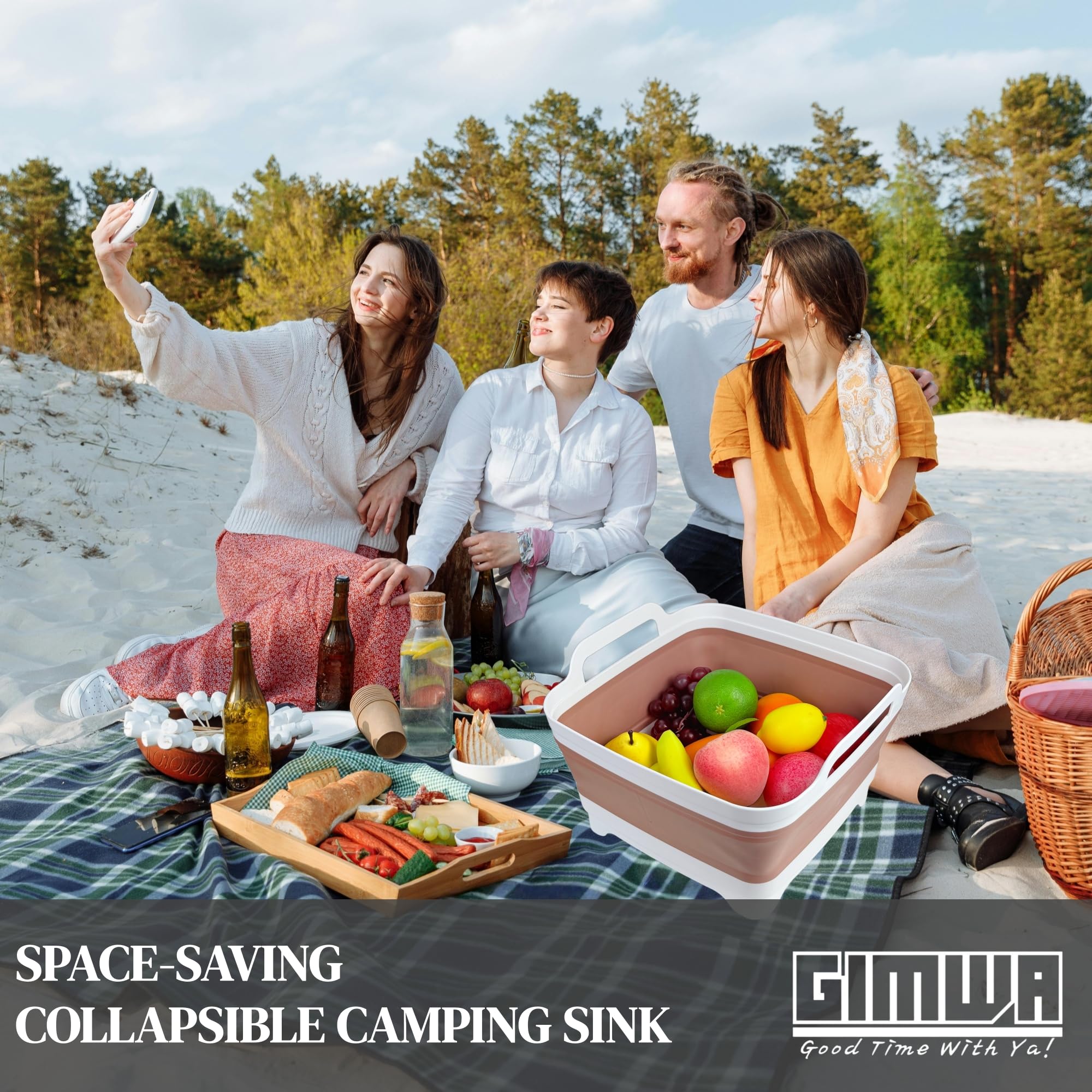 GIMWA collapsible wash basin expanded size for easy dish prep in small spaces.