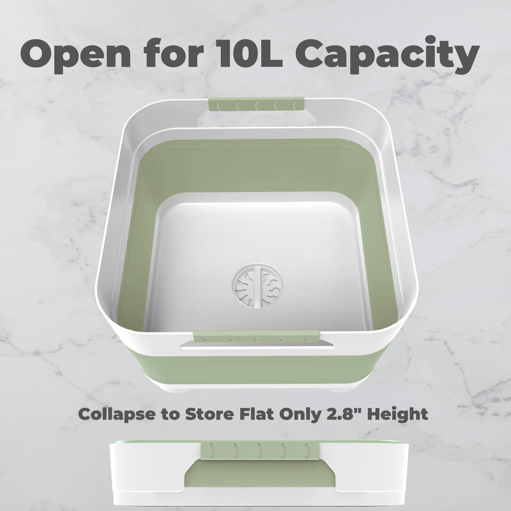 GIMWA portable dish tub for camping in green, keeps dishes organized.