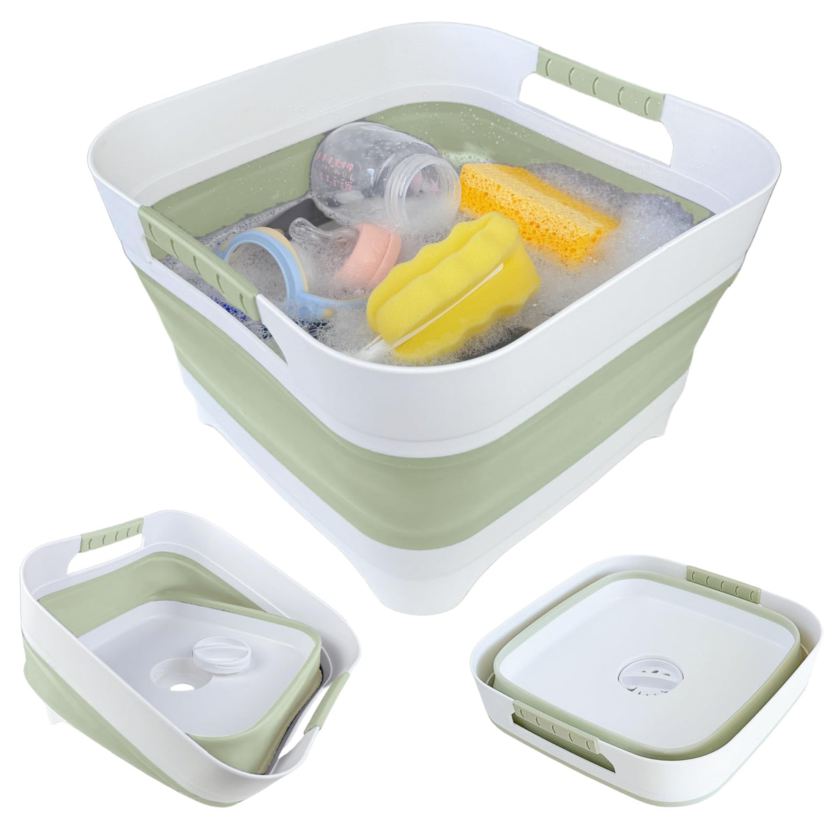 GIMWA wash basin for baby bottles in green, ideal for soaking and cleaning.