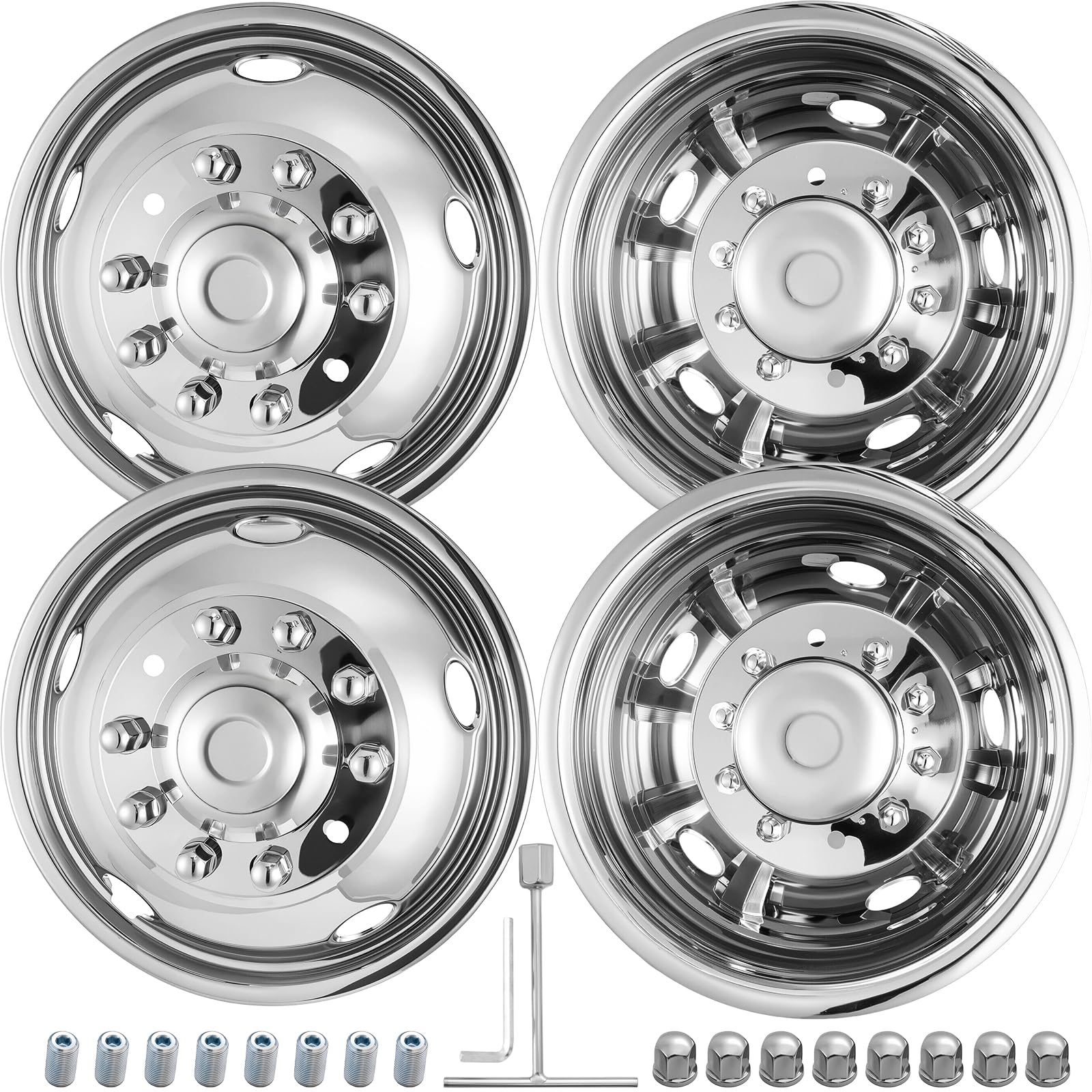 GINDAOLULU 19.5-inch front wheel simulator with polished finish enhances truck aesthetics.