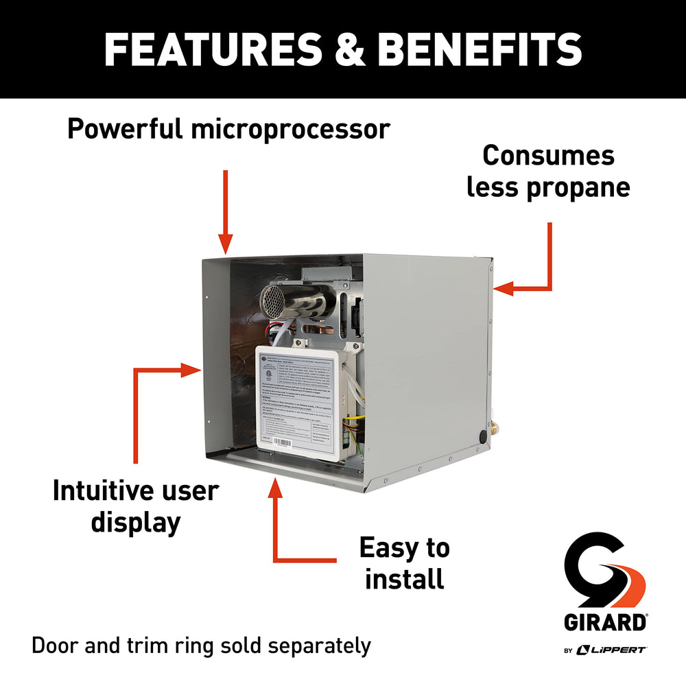 Girard tankless RV water heater burner assembly delivers efficient heating with quiet operation.