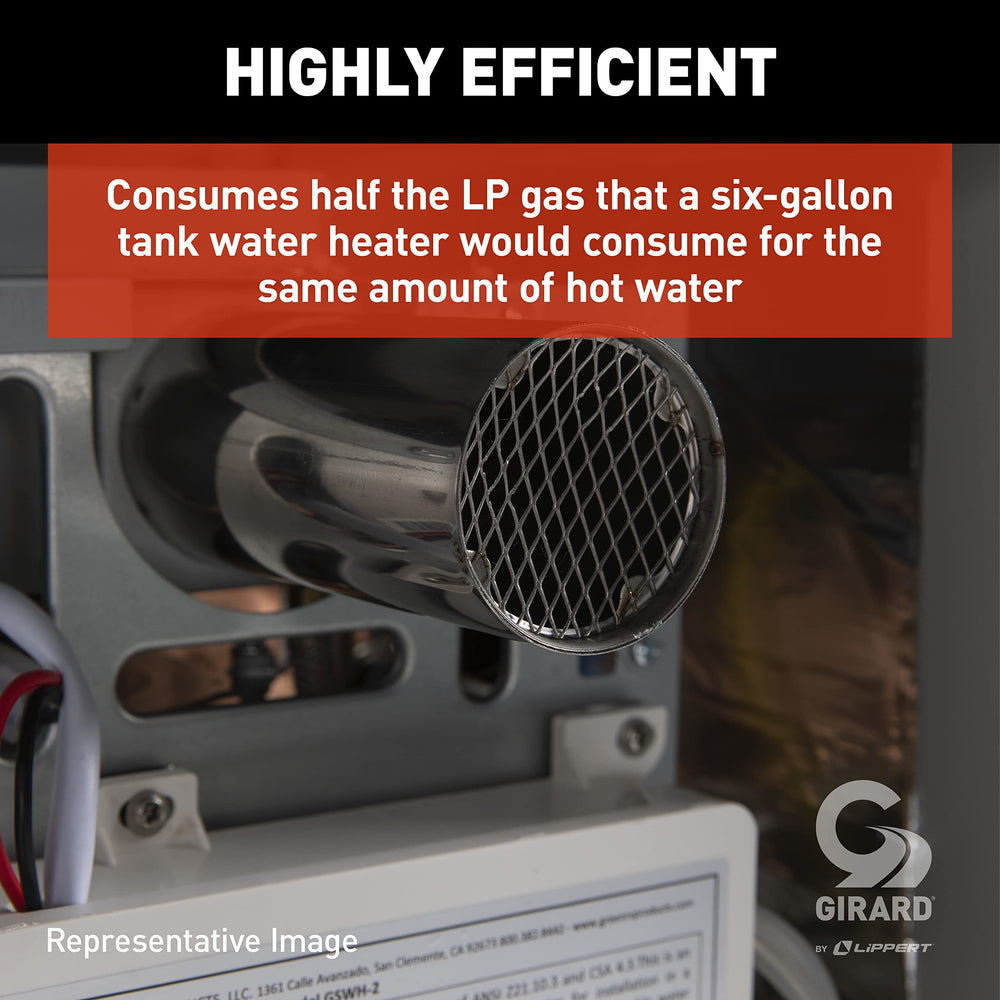 Girard tankless RV water heater diagnostics display shows clear status indicators for quick checks.