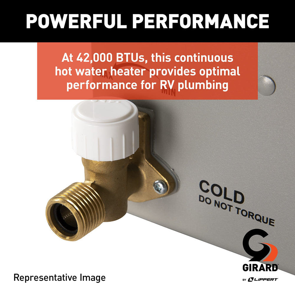 Girard tankless RV water heater installation fits standard openings with simple setup.