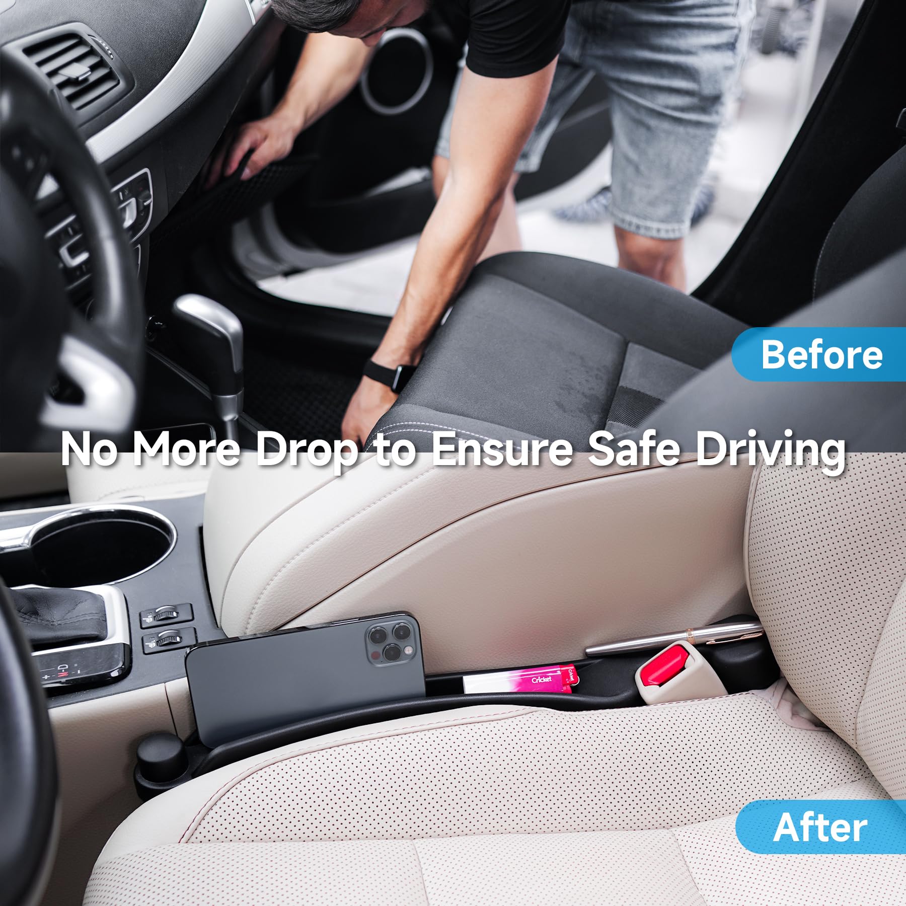 Givifive gap filler 2-pack on the passenger side prevents items from slipping