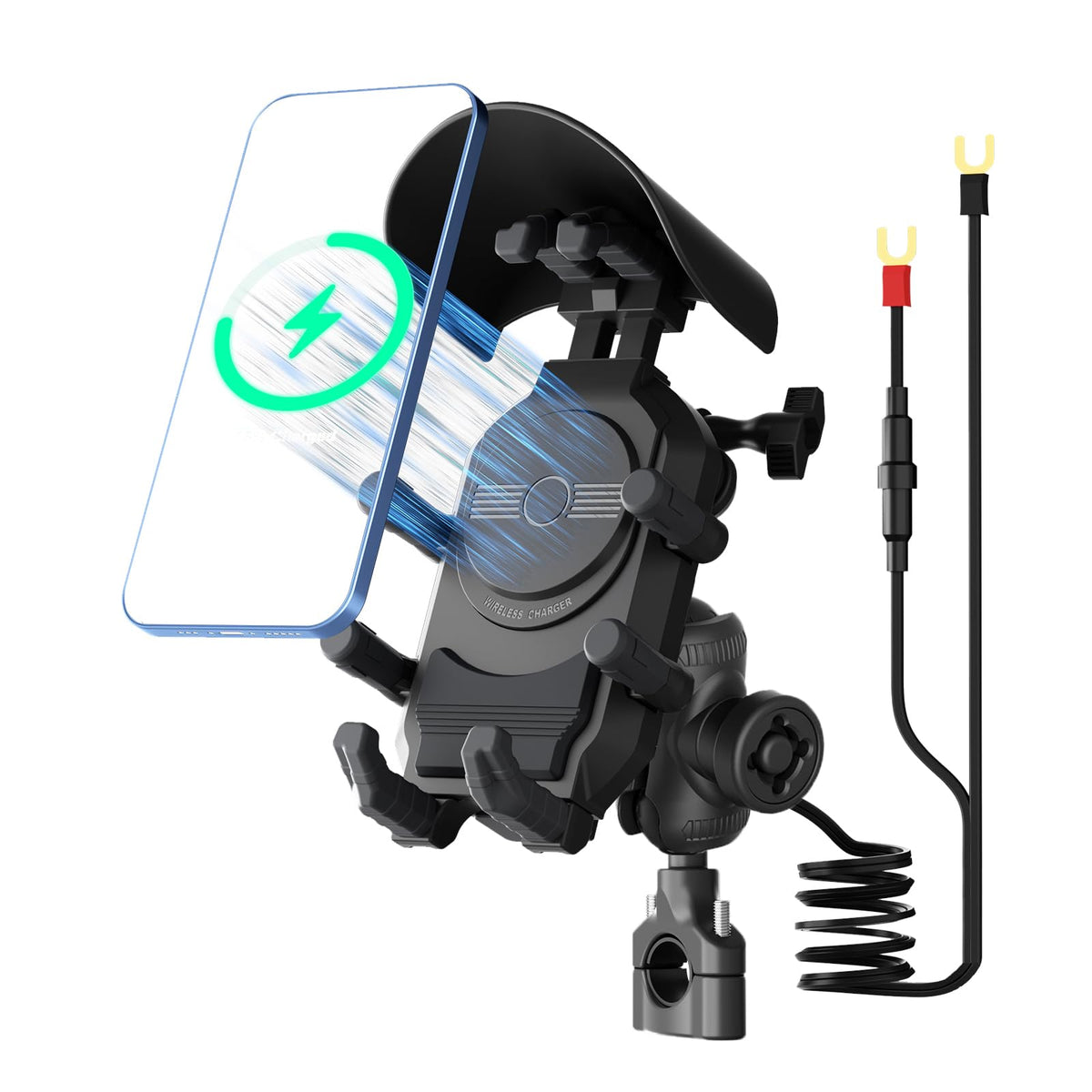 GIYOKAJU motorcycle phone mount front view with secure clamp for steady riding.
