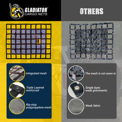 Gladiator Cargo Nets integrated webbing and mesh preventing snags and item loss