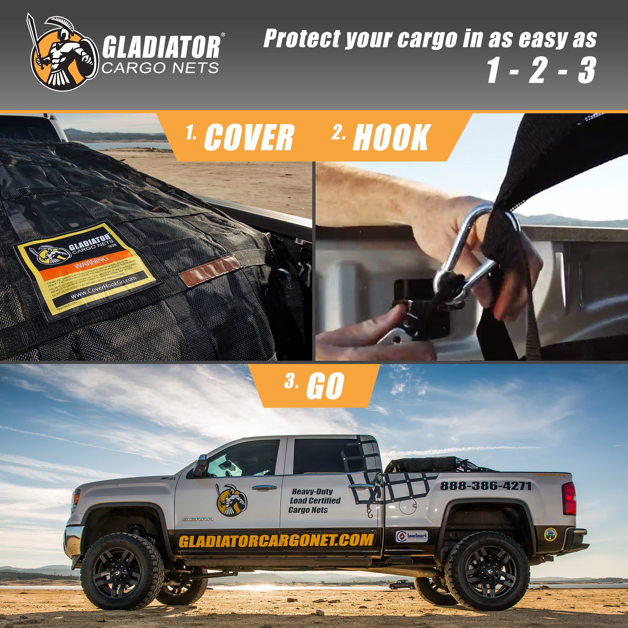 Gladiator Cargo Nets easy to install and quick to regain cargo control.