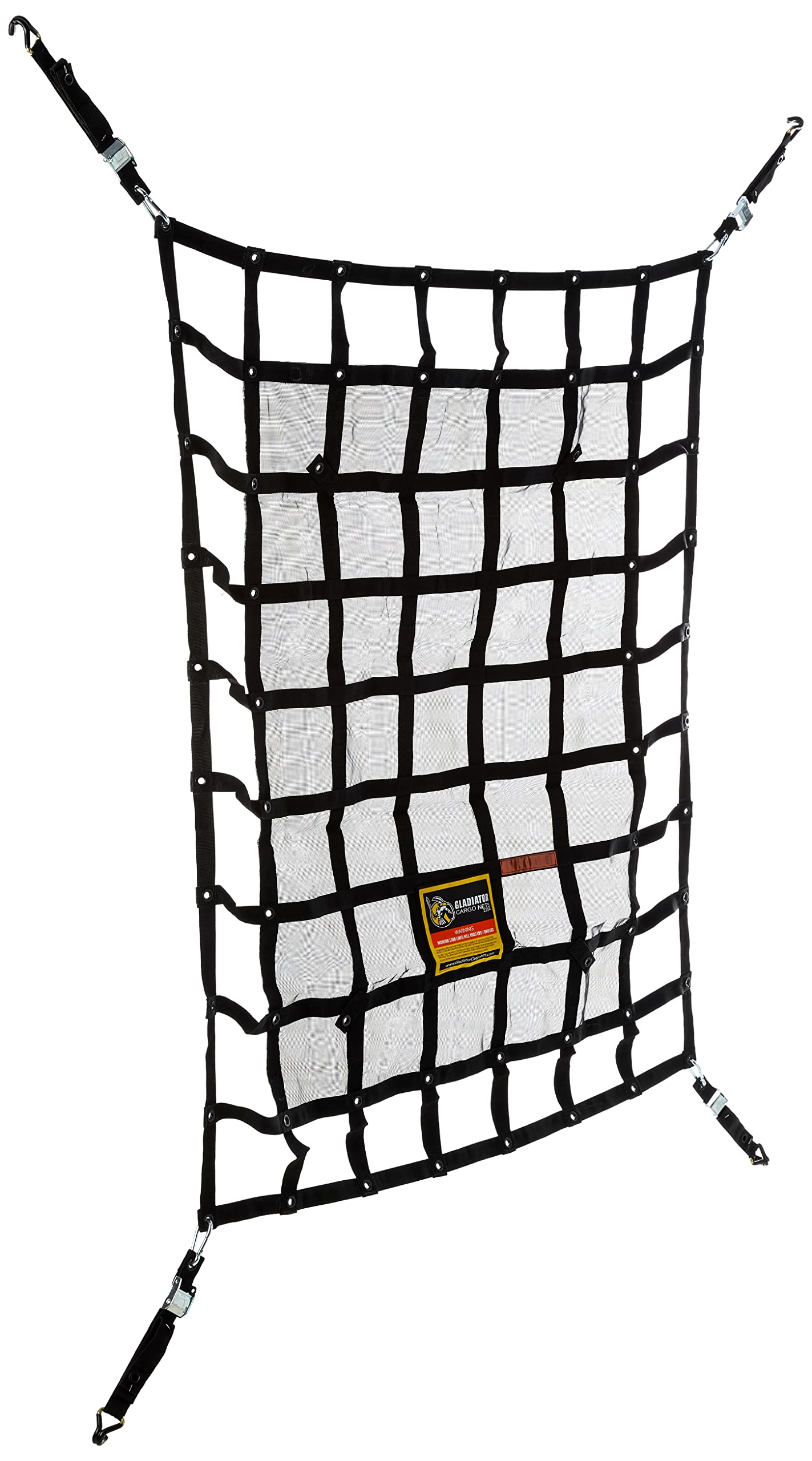 Gladiator Cargo Nets straps close-up show durable hardware for secure tensioning.