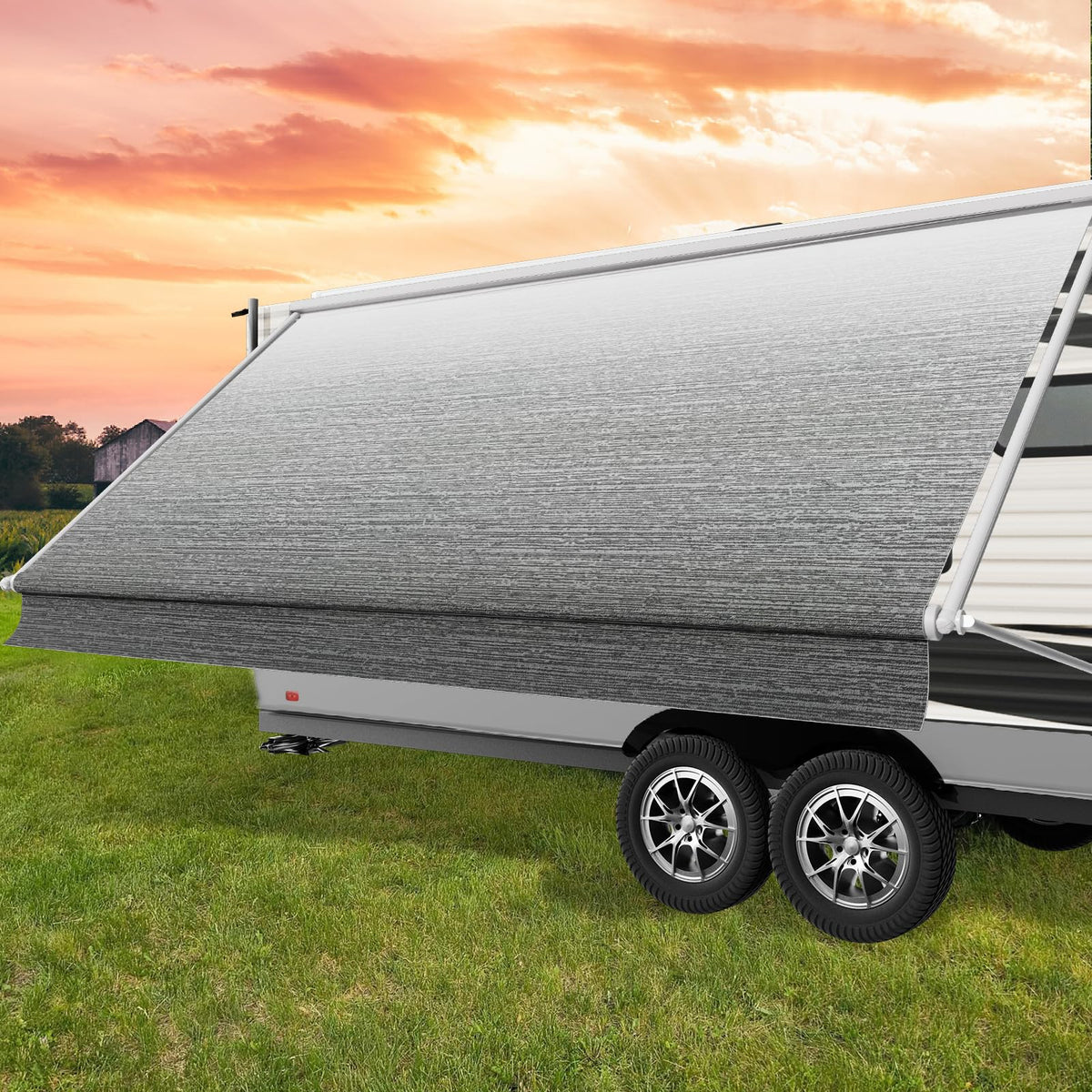 Glamful 15ft RV awning fabric ombre gray provides durable shade for outdoor trips