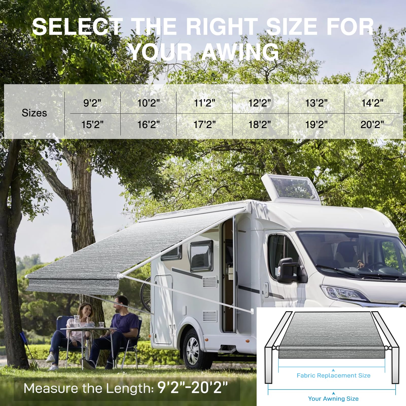 Glamful weatherproof RV awning fabric withstands rain and wind for reliable shade