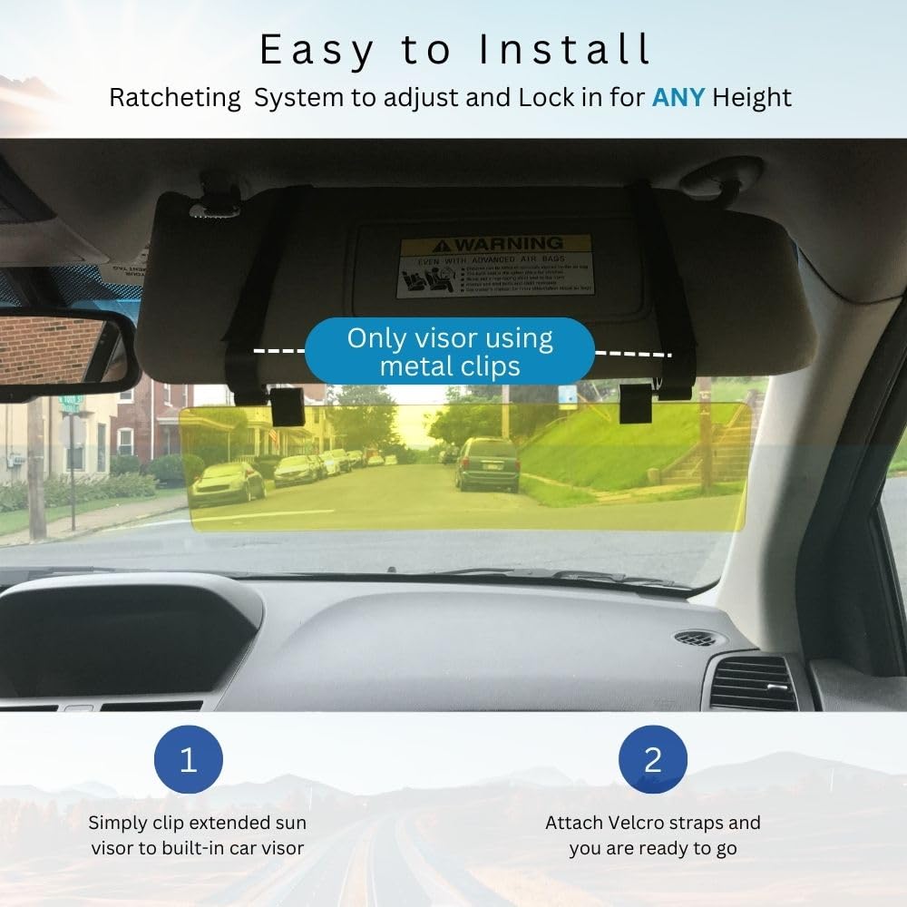 Glare Guard G easy install visor clips to the sun visor for quick use.