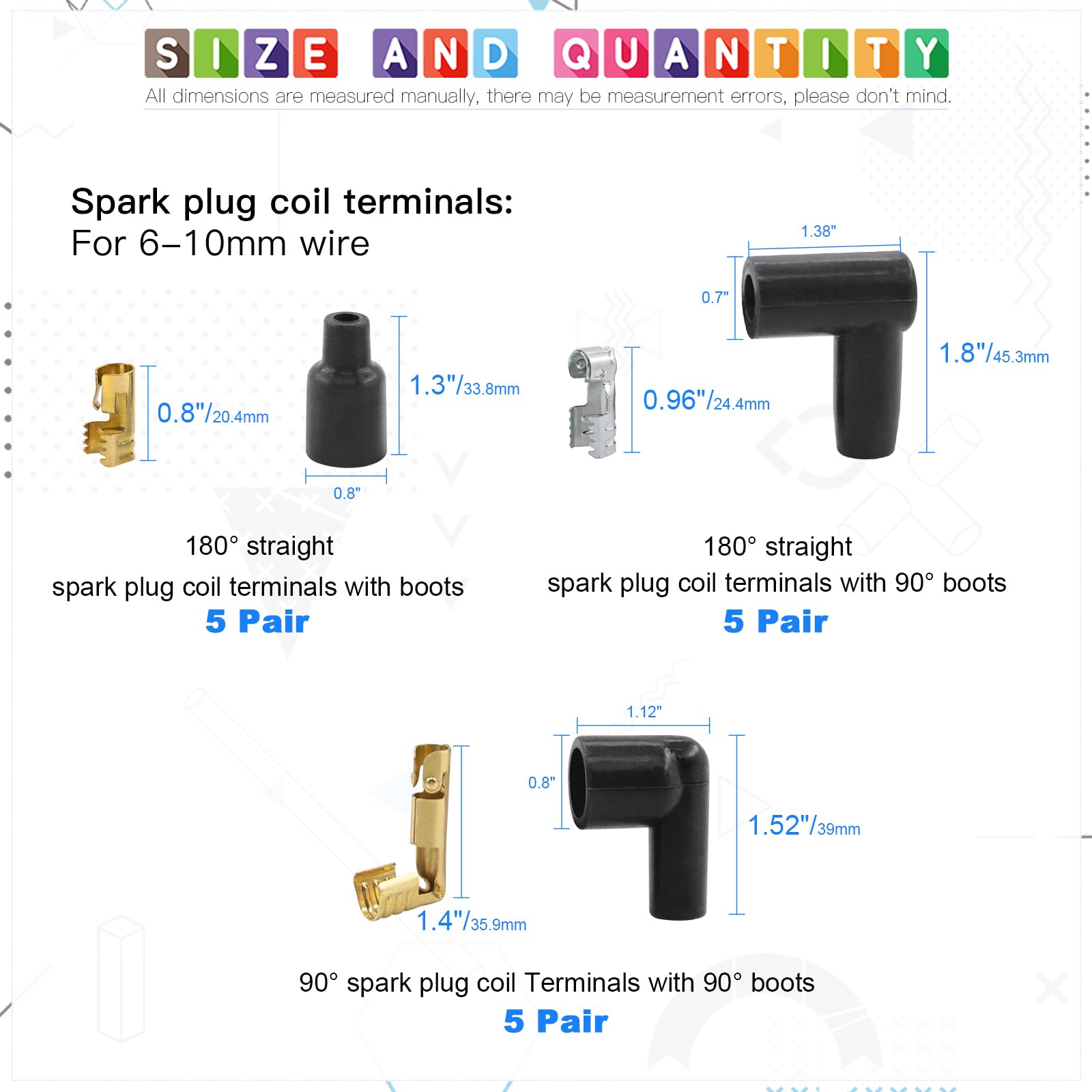 Glarks 180-degree silver spark plug coil terminal with boot, robust electrical connection.