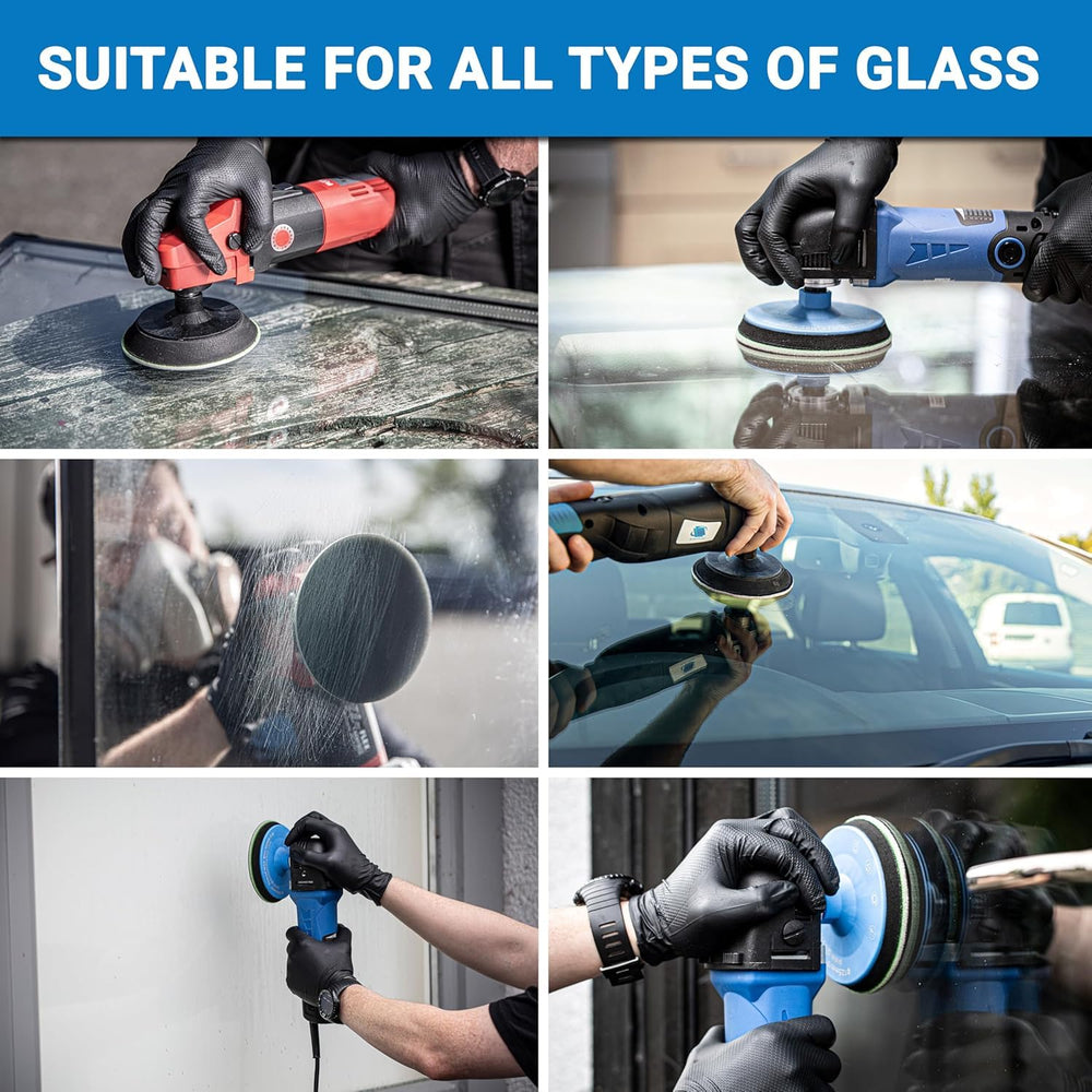 Glass Polish 5in Pro kit backing pad ready for controlled polishing on glass.