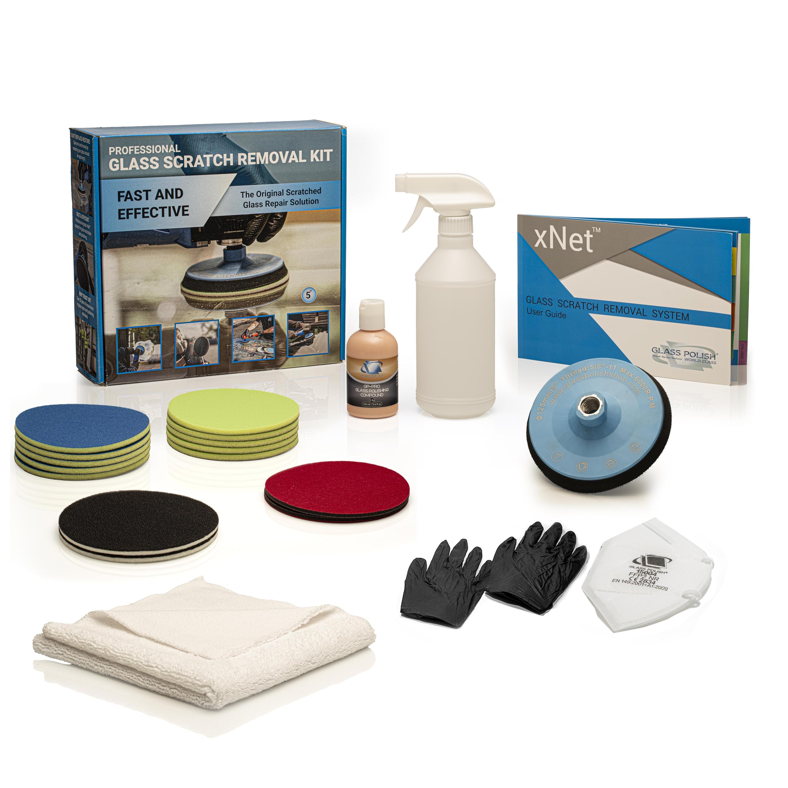 Glass Polish 5in Pro Kit cover photo showing whole kit and branding for professional use.