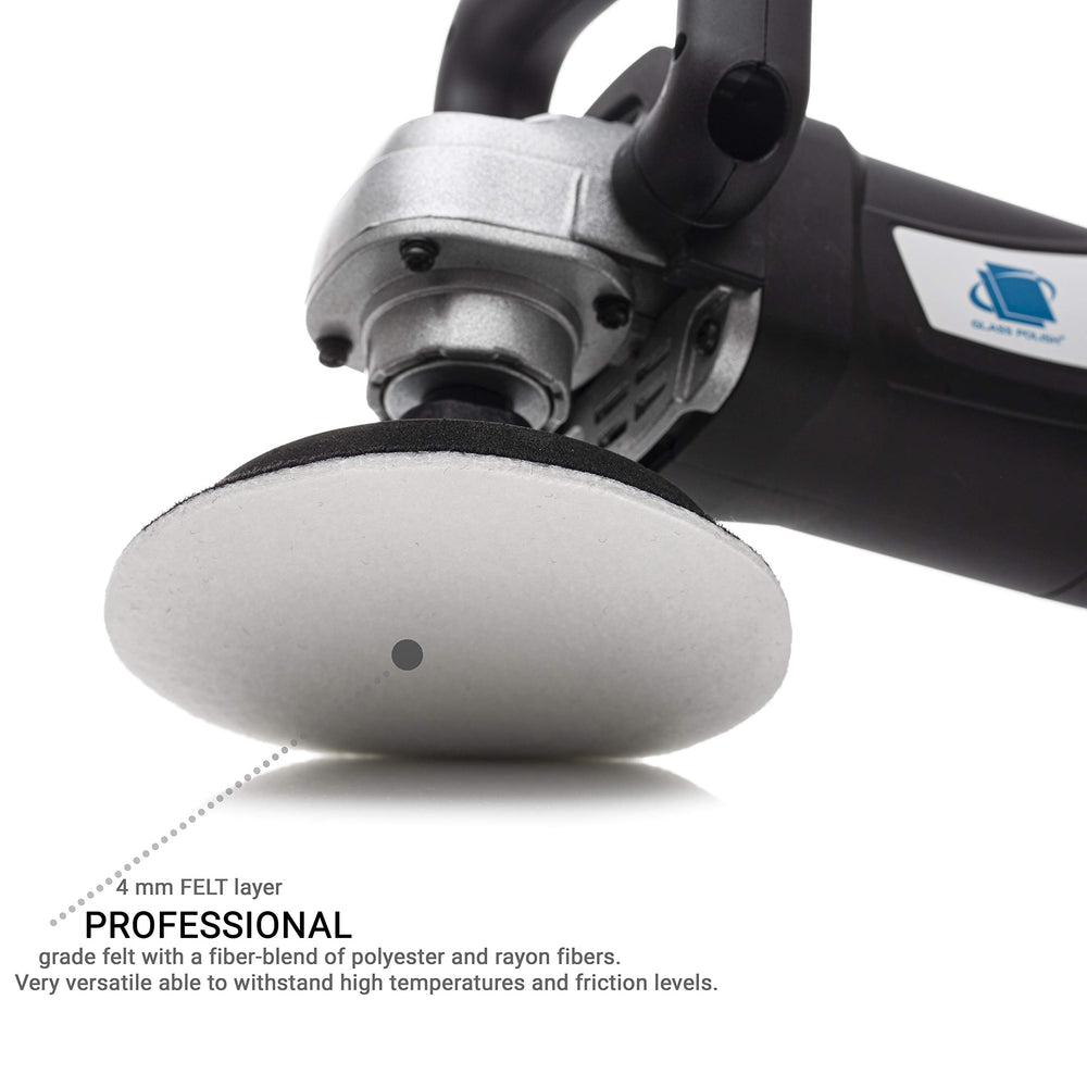 Glass Polish 6 inch pad withstands high speeds and heat for durable polishing sessions.