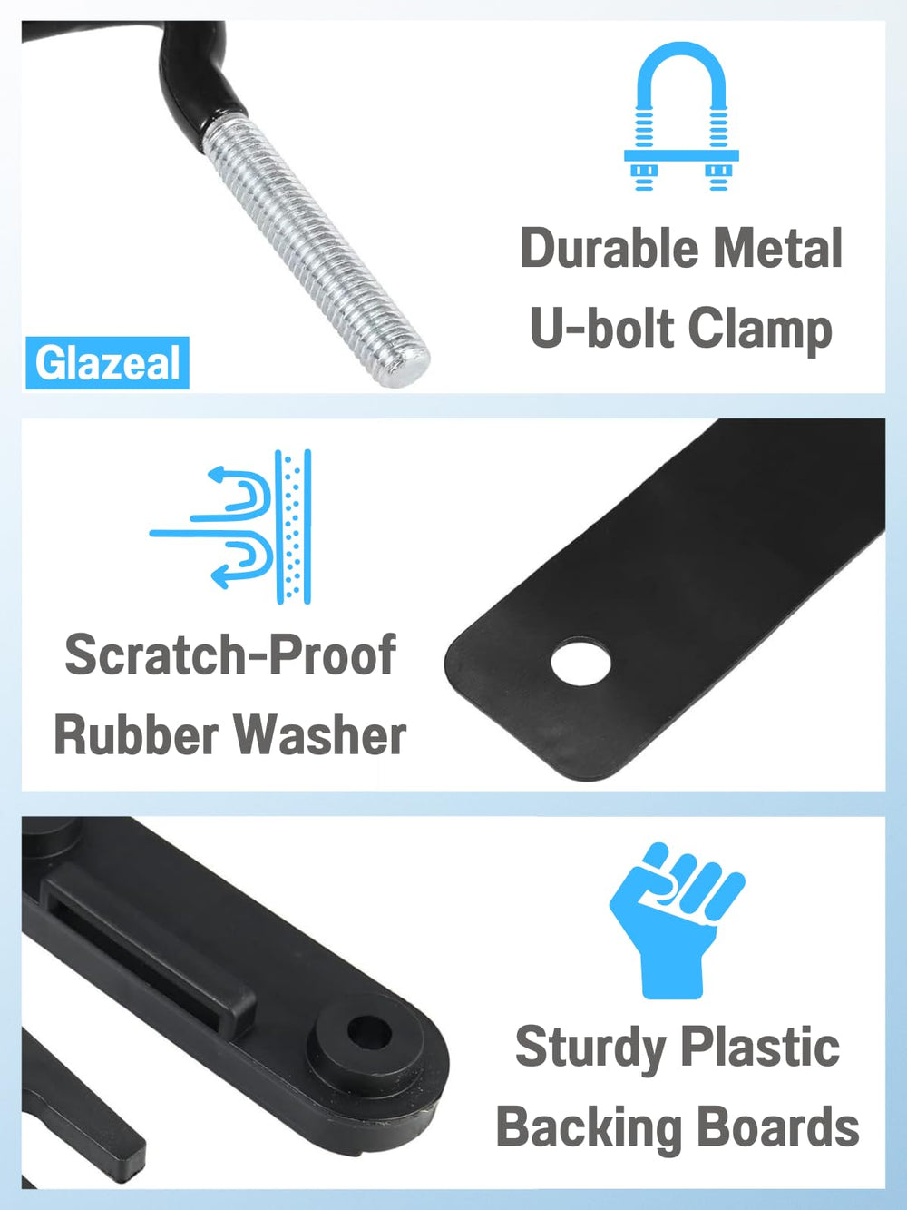 Glazeal kit includes rubber washers to reduce vibration during travel