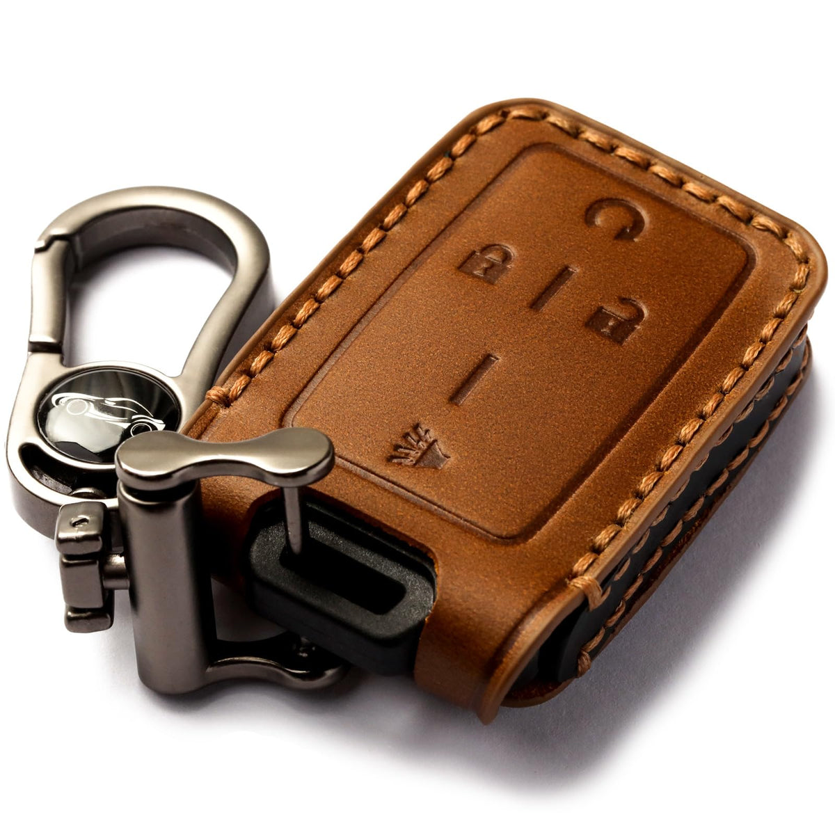 GLECHAZ leather key fob cover for Chevy Silverado Brown protects buttons and adds premium style.