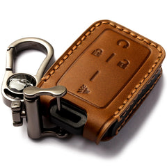 GLECHAZ leather key fob cover for Chevy Silverado Brown protects buttons and adds premium style.