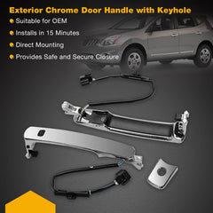 Gledewen chrome door handle front-left assembly, rigid and weather-ready finish.